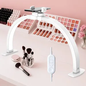 Half Moon Light for Nail Desk, 29In 38W Foldable LED Lash Light with Phone Holder, Nail Tech Light with 3 Color Modes 10 Brightness, Table Nail Desk for Beauty Eyelashes Tattoos Crafts, White