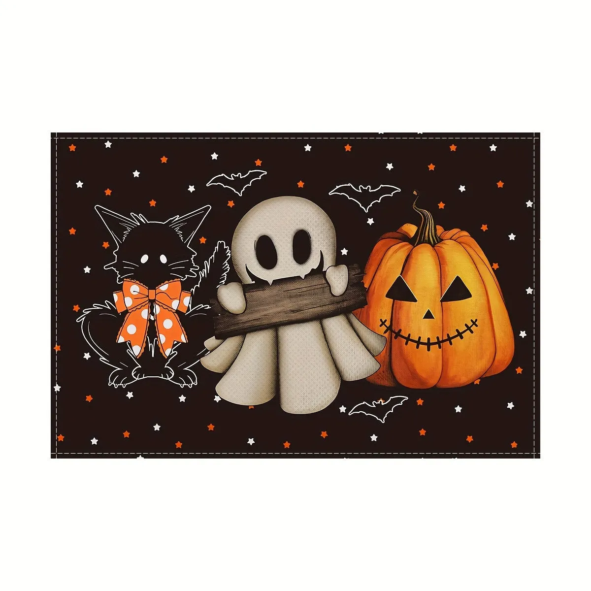 Halloween Placemats Set (1/4/6/8/12pcs) - Non-Slip, Heat-Resistant Table Mats with Ghosts, Pumpkins, Black Cats & Bats Design for Festive Dining Decor, Indoor & Outdoor Use, Polyester, Rectangular