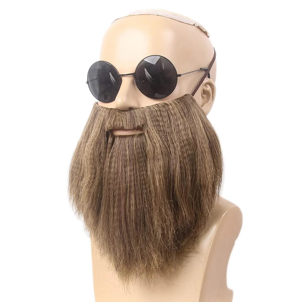 H&Bwig Long Ombre Blonde Men Wigs with Beard Heat Resistant Wavy 80s Wig for Hippie Rock Costume Cosplay Anime Party Costume Beard Wig