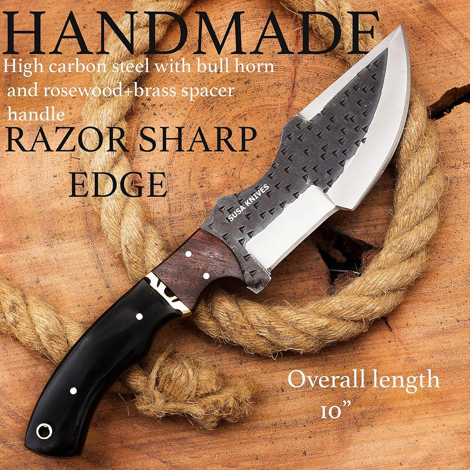 Handmade D2 Steel Tracker Knife - Survival Knife - Camping Knife - Black Tactical Knife - Hunting Knife with Sheath Horizontal Carry Fixed Blade Knife (FORGED TRACKER)