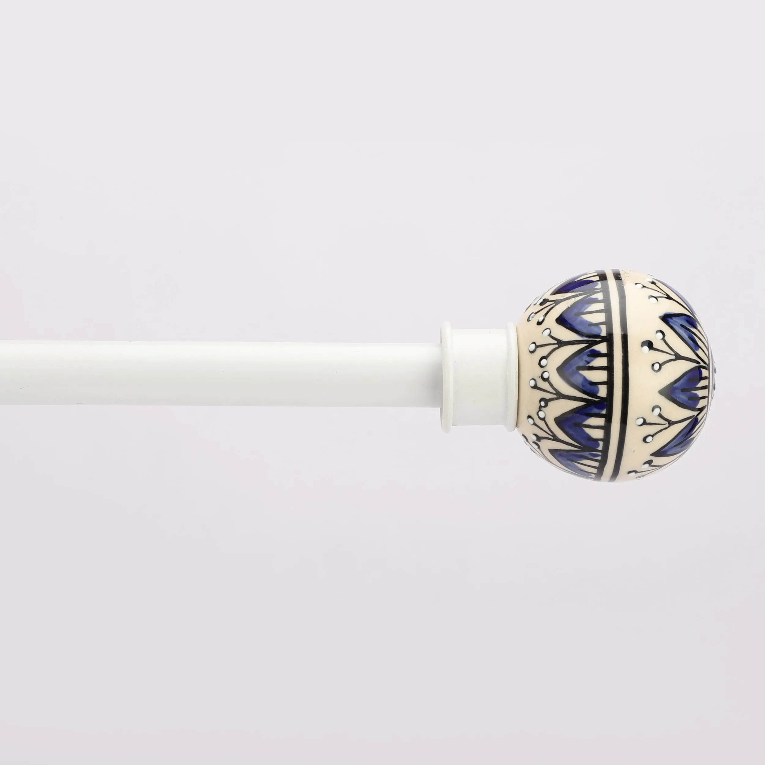 Handpainted Botanic Ceramic Finial Extendable Curtain Rod White 19MM (Hardware Included)