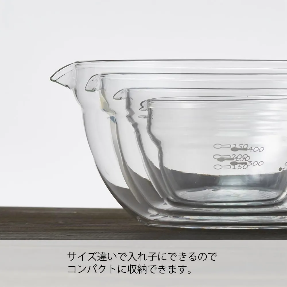 HARIO KB-1318 Single-Mouth Bowl, Heat Resistant Glass, Set of 3, Multi Balls, Clear, Made in Japan