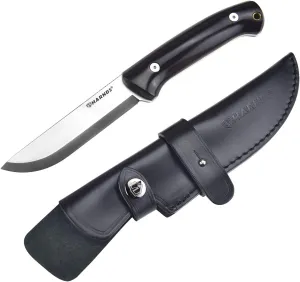Harnds Forester Full Tang Fixed Blade Knife with Sandvik 14C28N Blade Bushcraft Tactical Outdoors Hunting Survival and EDC (wood handle  leather sheath)