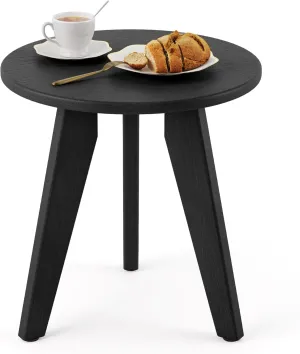 HDPE Outdoor Side Table, Small Round Side Table Weather-Resistant, Outdoor Side Tables for Patio, Porch, Deck, End Table for Plant Stand, Living Room, Bedroom, Black