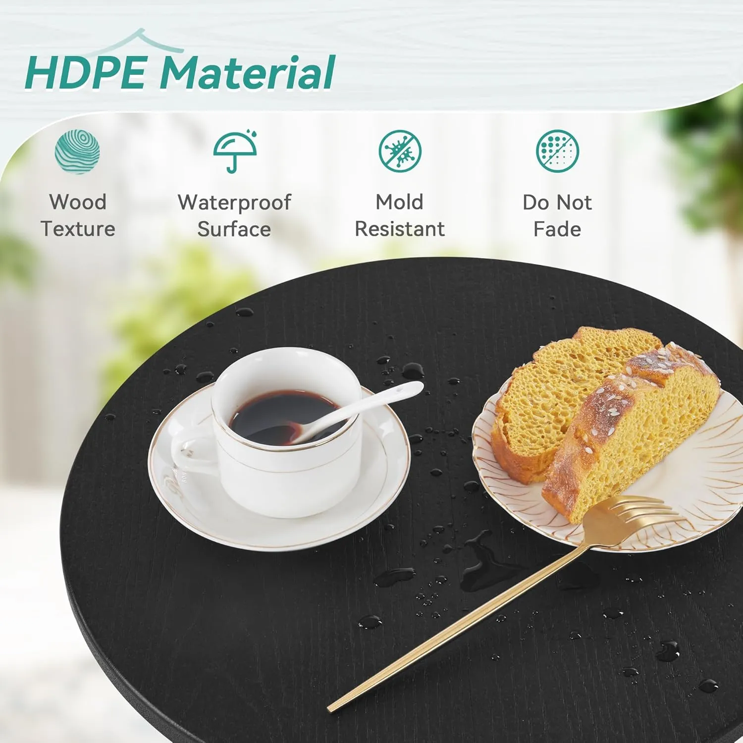 HDPE Outdoor Side Table, Small Round Side Table Weather-Resistant, Outdoor Side Tables for Patio, Porch, Deck, End Table for Plant Stand, Living Room, Bedroom, Black