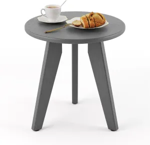 HDPE Outdoor Side Table, Small Round Side Table Weather-Resistant, Outdoor Side Tables for Patio, Porch, Deck, End Table for Plant Stand, Living Room, Bedroom, Gray