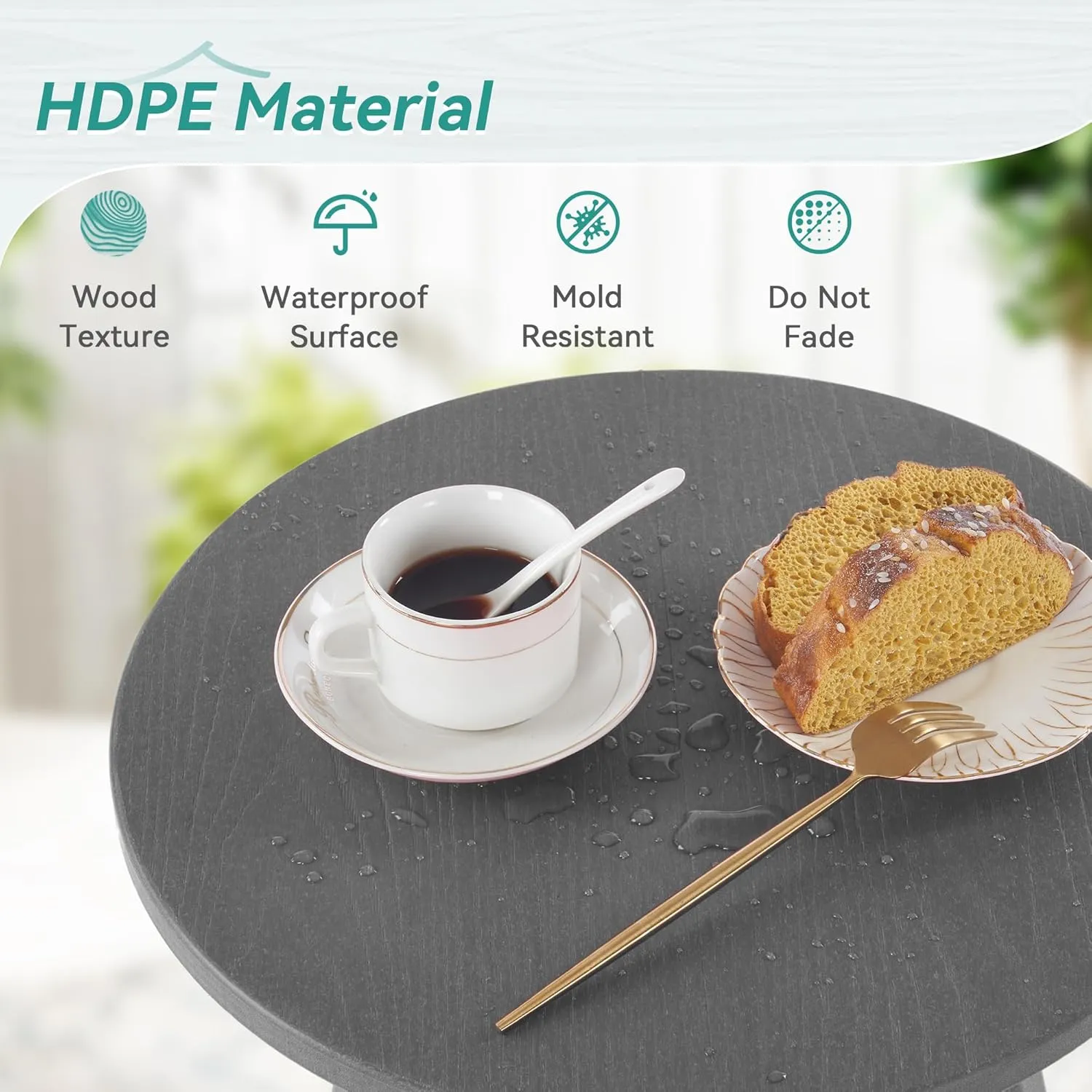 HDPE Outdoor Side Table, Small Round Side Table Weather-Resistant, Outdoor Side Tables for Patio, Porch, Deck, End Table for Plant Stand, Living Room, Bedroom, Gray
