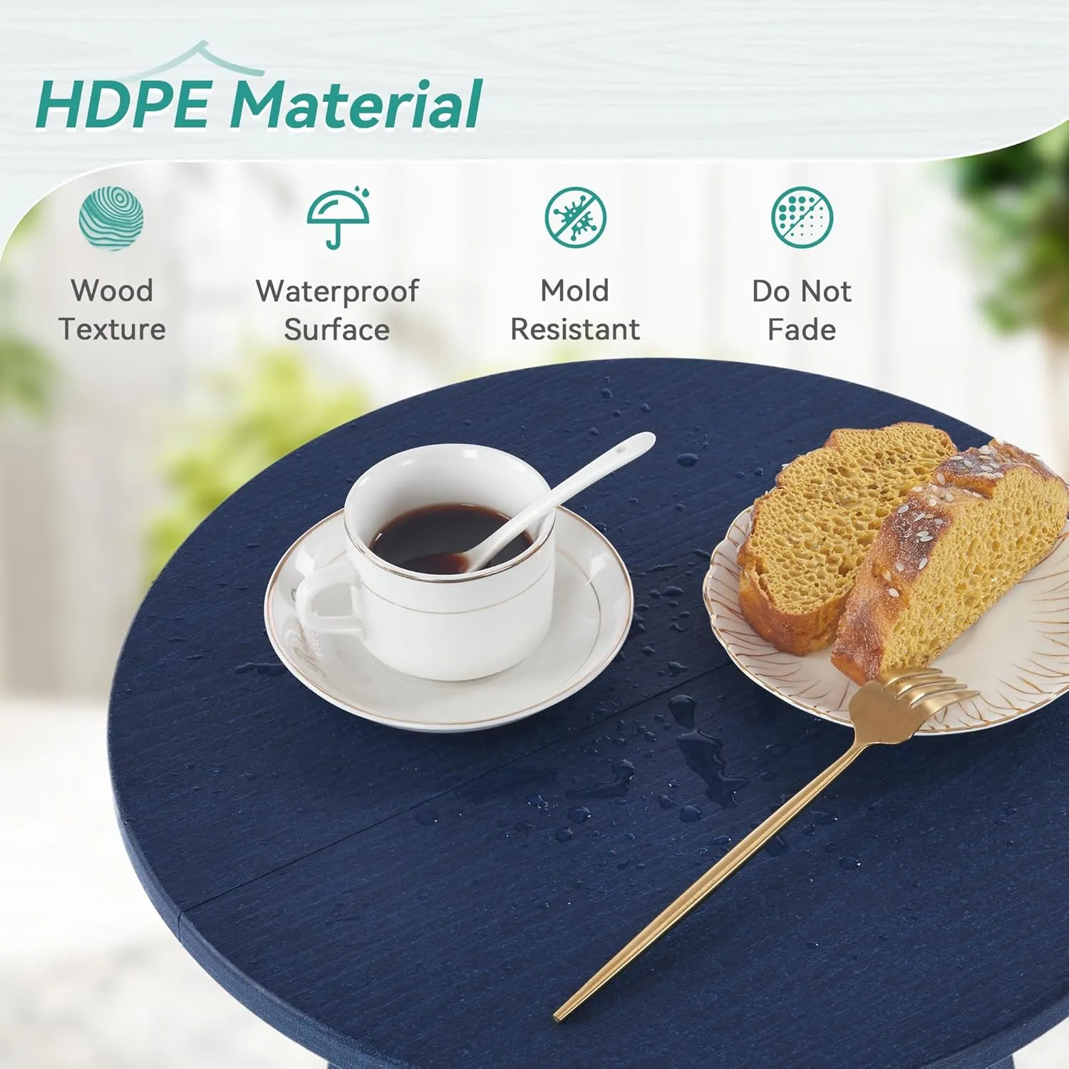 HDPE Outdoor Side Table, Small Round Side Table Weather-Resistant, Outdoor Side Tables for Patio, Porch, Deck, End Table for Plant Stand, Living Room, Bedroom, Navy