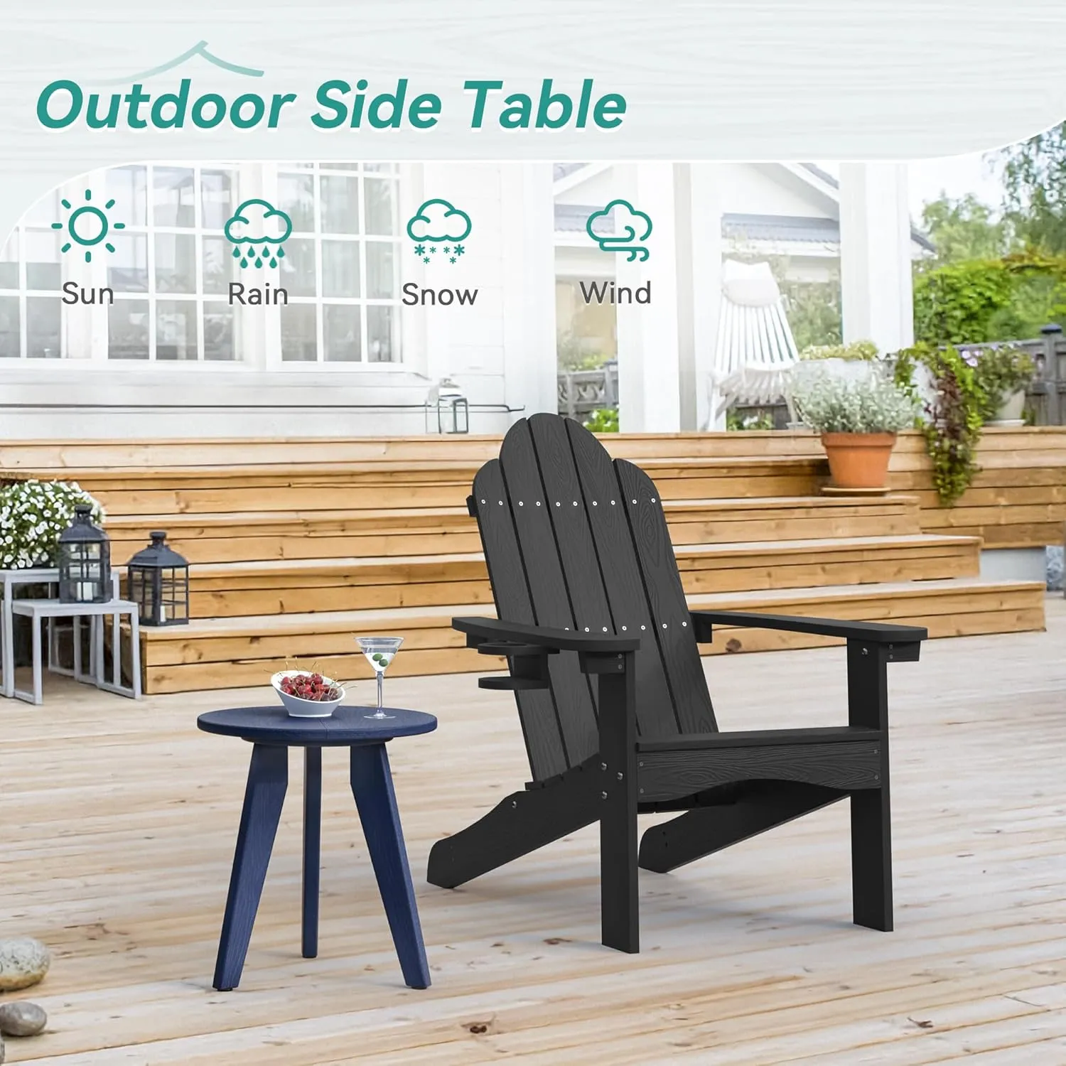 HDPE Outdoor Side Table, Small Round Side Table Weather-Resistant, Outdoor Side Tables for Patio, Porch, Deck, End Table for Plant Stand, Living Room, Bedroom, Navy