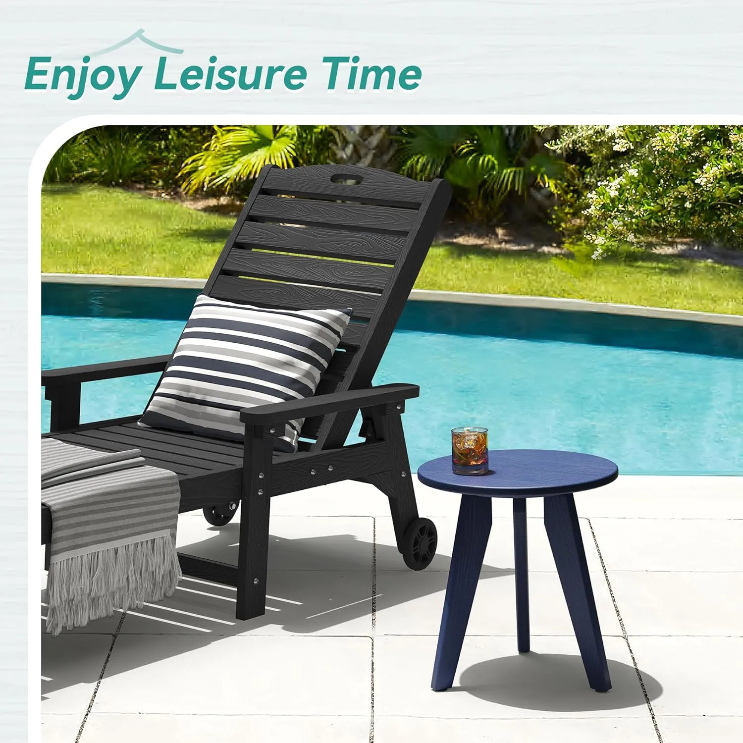 HDPE Outdoor Side Table, Small Round Side Table Weather-Resistant, Outdoor Side Tables for Patio, Porch, Deck, End Table for Plant Stand, Living Room, Bedroom, Navy