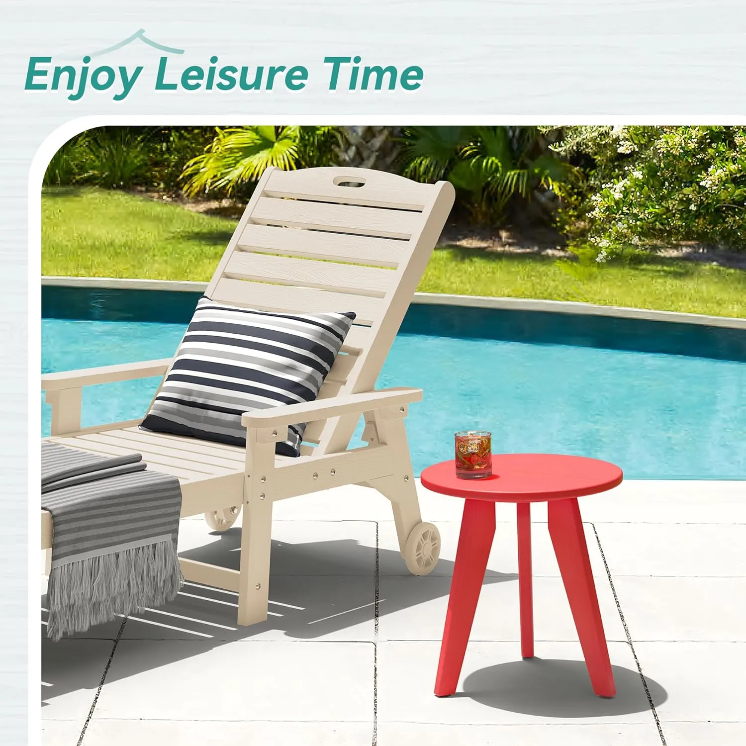 HDPE Outdoor Side Table, Small Round Side Table Weather-Resistant, Outdoor Side Tables for Patio, Porch, Deck, End Table for Plant Stand, Living Room, Bedroom, Red