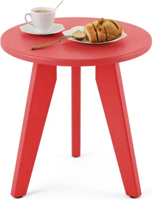 HDPE Outdoor Side Table, Small Round Side Table Weather-Resistant, Outdoor Side Tables for Patio, Porch, Deck, End Table for Plant Stand, Living Room, Bedroom, Red
