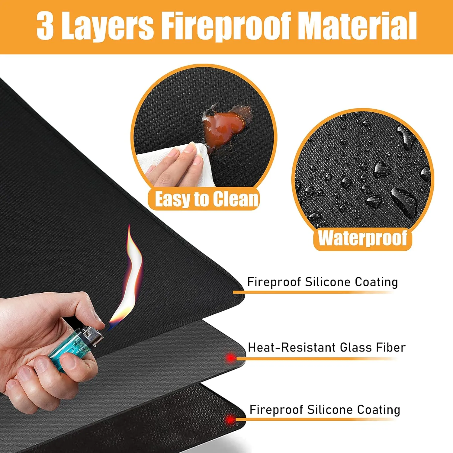Heat Resistant Mat for Air Fryer, 16 x 20in Heat Resistant Mat for Countertop, Fireproof Silicone Countertop Protector Appliance Slider Mat for Air Fryer, Coffee Maker, Toaster, Oven (Black)