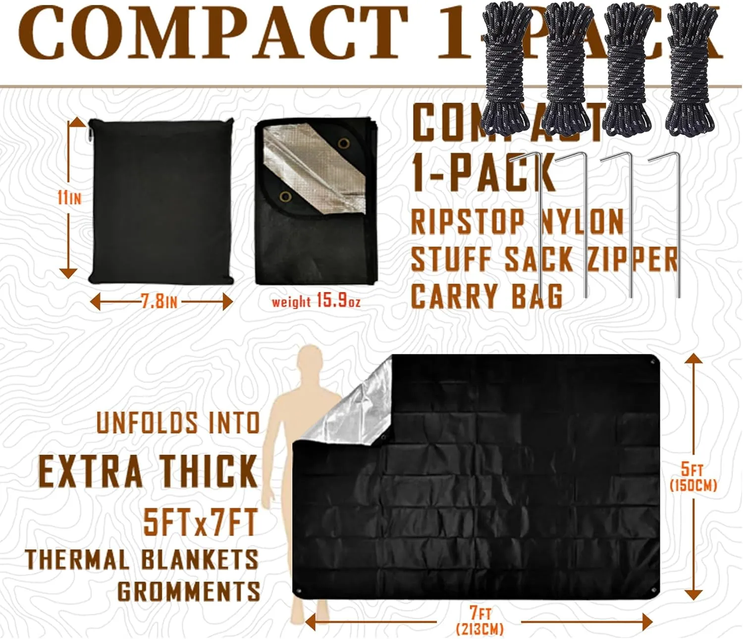 Heavy Duty Survival Blanket -Multifunctional Reflective Tarp Thermal Blanket - 60" x 83" Waterproof Sandproof for Camping Hiking Outdoors Multifunctional Emergency Blanket