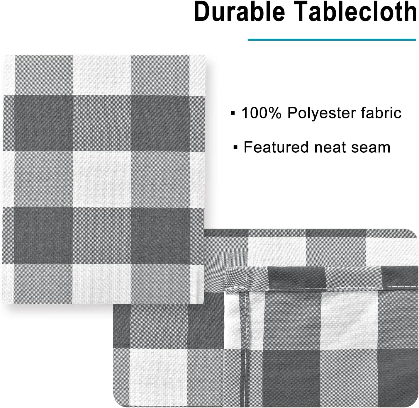 Hiasan Checkered Rectangle Tablecloth - Stain Resistant, Waterproof and Wrinkle Resistant Washable Table Cloth for Dining Room, 54 x 80 Inch,Grey and White Gingham Pattern