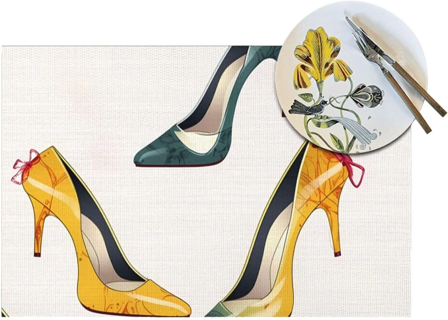 High Heel Shoes Placemats Set of 1 Easy Clean Woven PVC Placemat for Dining Table, Heat Resistant Non-Slip Place Mats Wipeable Indoor Outdoor Table Mats 12x18 Inch
