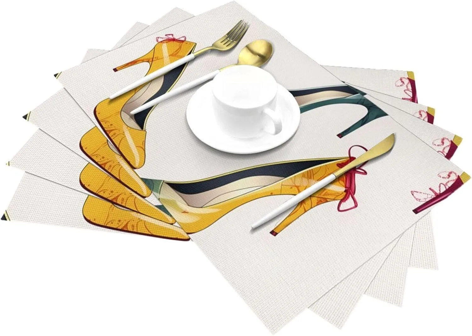 High Heel Shoes Placemats Set of 1 Easy Clean Woven PVC Placemat for Dining Table, Heat Resistant Non-Slip Place Mats Wipeable Indoor Outdoor Table Mats 12x18 Inch