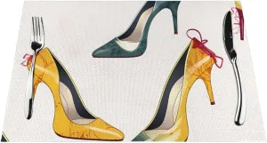 High Heel Shoes Placemats Set of 1 Easy Clean Woven PVC Placemat for Dining Table, Heat Resistant Non-Slip Place Mats Wipeable Indoor Outdoor Table Mats 12x18 Inch