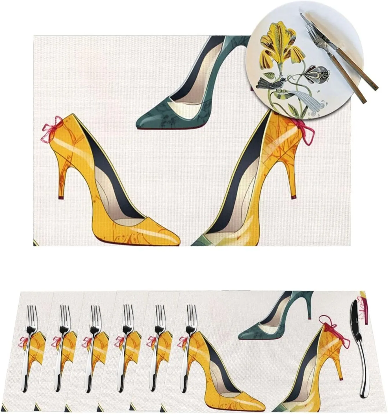 High Heel Shoes Placemats Set of 1 Easy Clean Woven PVC Placemat for Dining Table, Heat Resistant Non-Slip Place Mats Wipeable Indoor Outdoor Table Mats 12x18 Inch