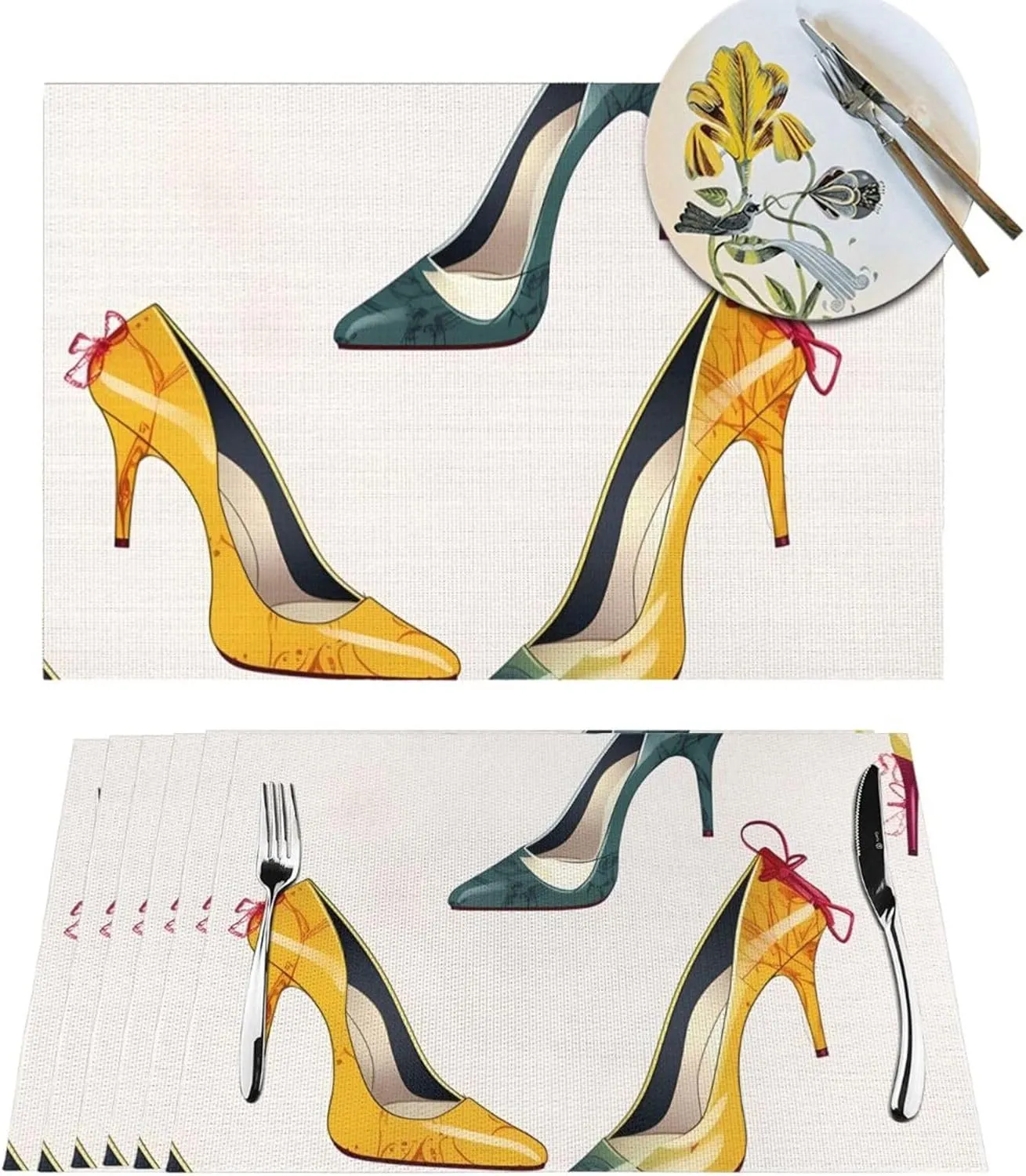 High Heel Shoes Placemats Set of 1 Easy Clean Woven PVC Placemat for Dining Table, Heat Resistant Non-Slip Place Mats Wipeable Indoor Outdoor Table Mats 12x18 Inch