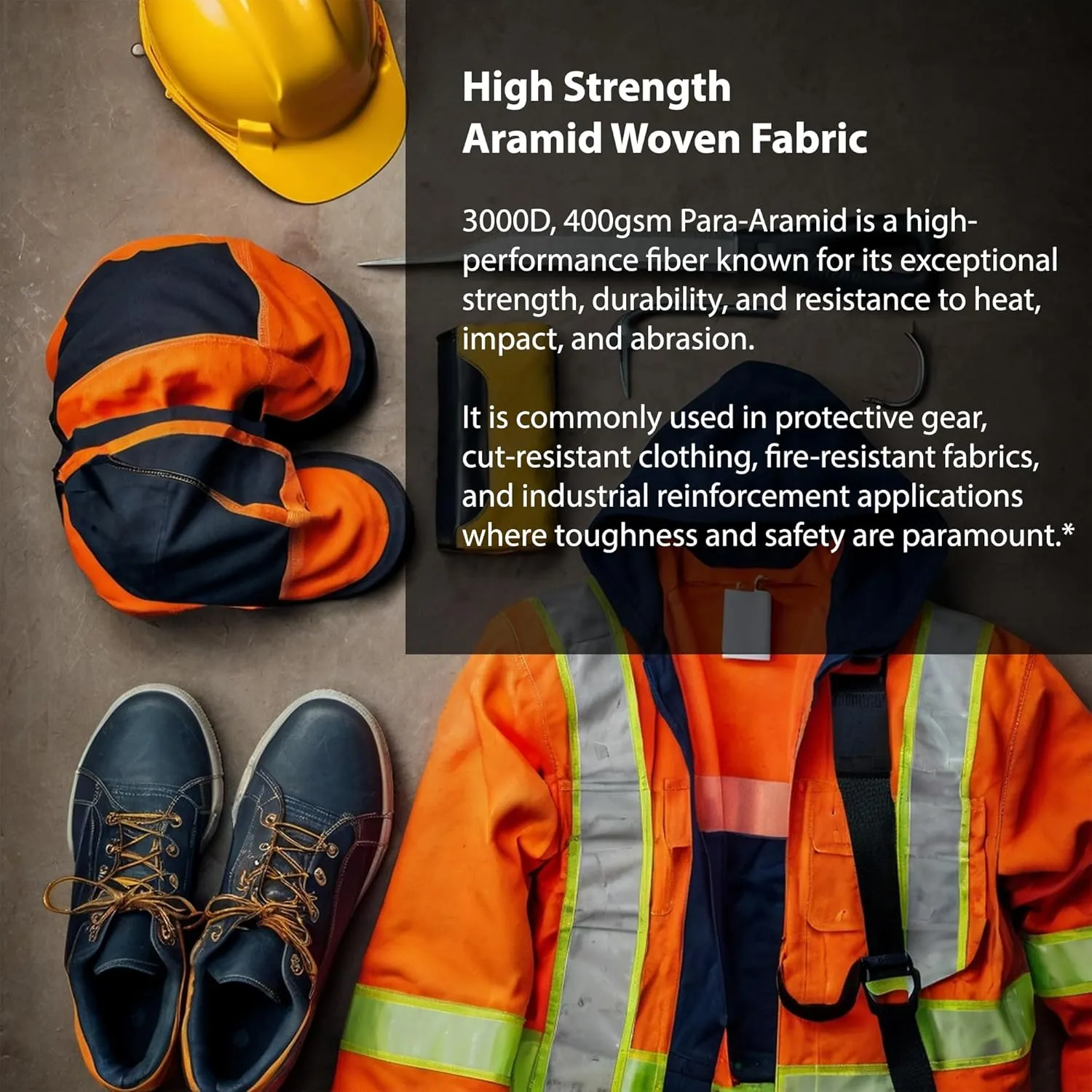 High Strength Aramid Woven Fabric 400GSM para Aramid 3000D Temperature Resistant Cut Resistant Fabric fire Resistant (Yellow, 16’’ x 36’’)