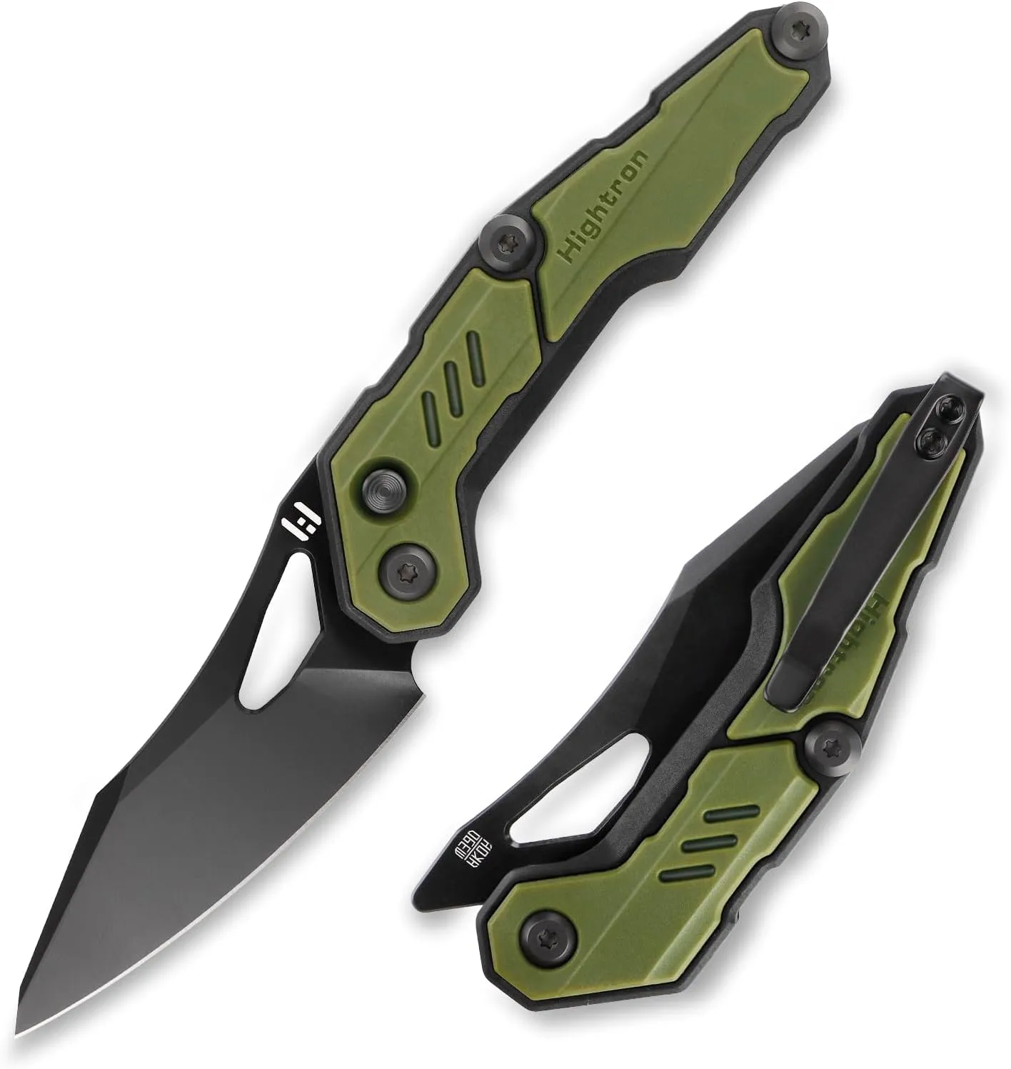 Hightron SPECTRON Pocket Knife for Men,Button Lock Tactical Folding Knife,3.05" M390 Blade with Nylon Fiber Handle,Lightweight EDC Knife with Deep Carry Pocket Clip for Camping Hiking Hunting,GRN&BLK