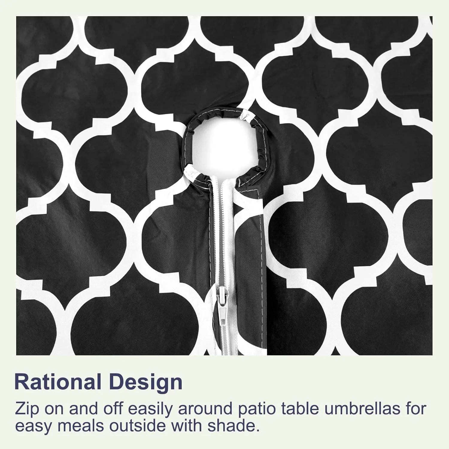 Hipinger Vinyl Round Tablecloth with Zipper and Umbrella Hole, Outdoor Oil Waterproof Stain Resisteant PVC Table Cover for Party, Picnic and Patio 60 Inch Round, Black Moroccan