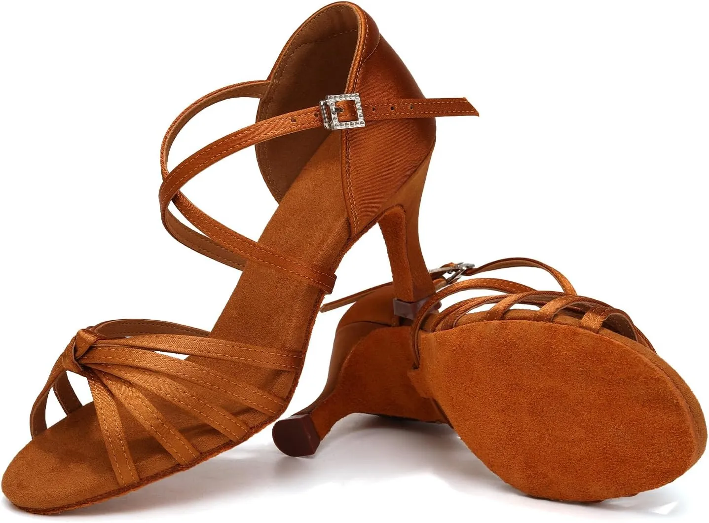 HIPPOSEUS Women's Satin Latin Dance Shoes Professional Ballroom Salsa Practice Performance Dance Shoes with High Heel