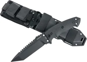Hogue EX-F01 Combat Knife Fixed 5.5" A2 Carbon Steel Black Tanto Blade, Solid Black G10 Handles, Includes MOLLE Sheath - 35129