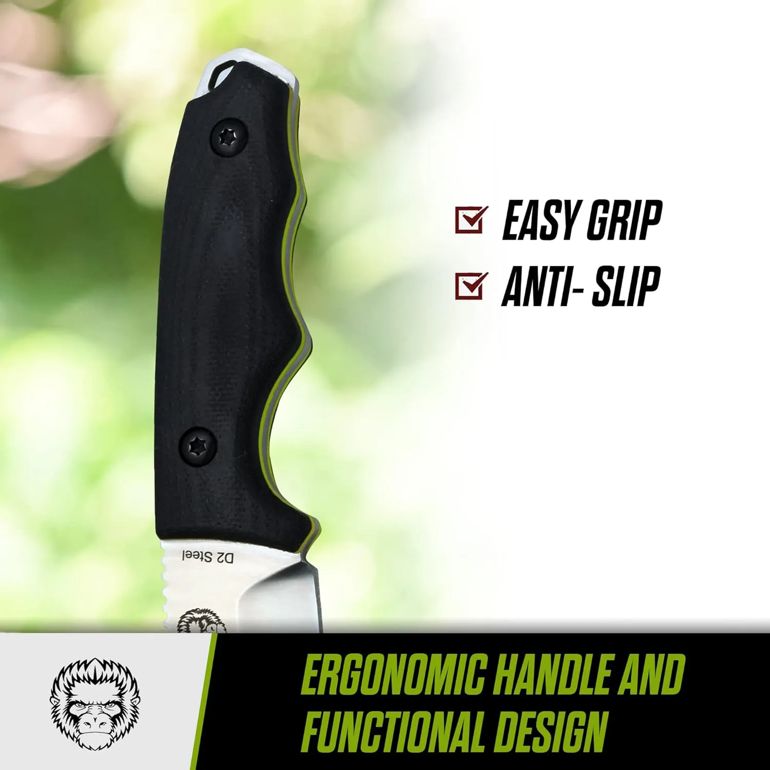Holtzman's Gorilla Survival Baby Bloodline Fixed Blade Neck Knife with Kydex Sheath & Ferro Rod (Silver Green) - Perfect for Hiking, Camping, and EDC