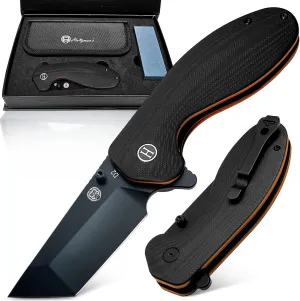 Holtzman's Gorilla Survival Folding Pocket Knife with D2 Steel Blade and G10 Handle (Black   Black/Orange Liner) - EDC Gift Set for Men and Women