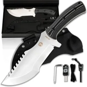 Holtzman's Gorilla Survival Tracker Fixed Blade Hunting & Camping Knife with Fire Starter and Complete Tactical Survival Kit (Black Grey)