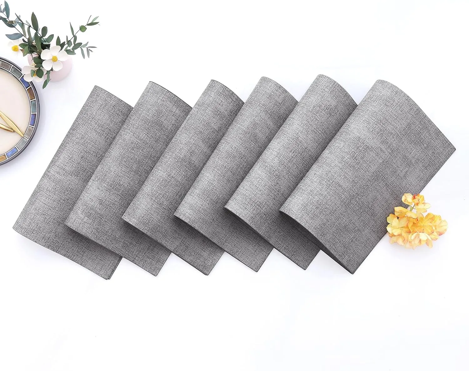 Homaxy Faux Leather Heat Resistant Placemats for Dining Table Set of 6, Waterproof Wipeable Washable PU Table Mats, Easy to Clean Anti-Slip Place Mats, 11.8" x 17", Light Grey