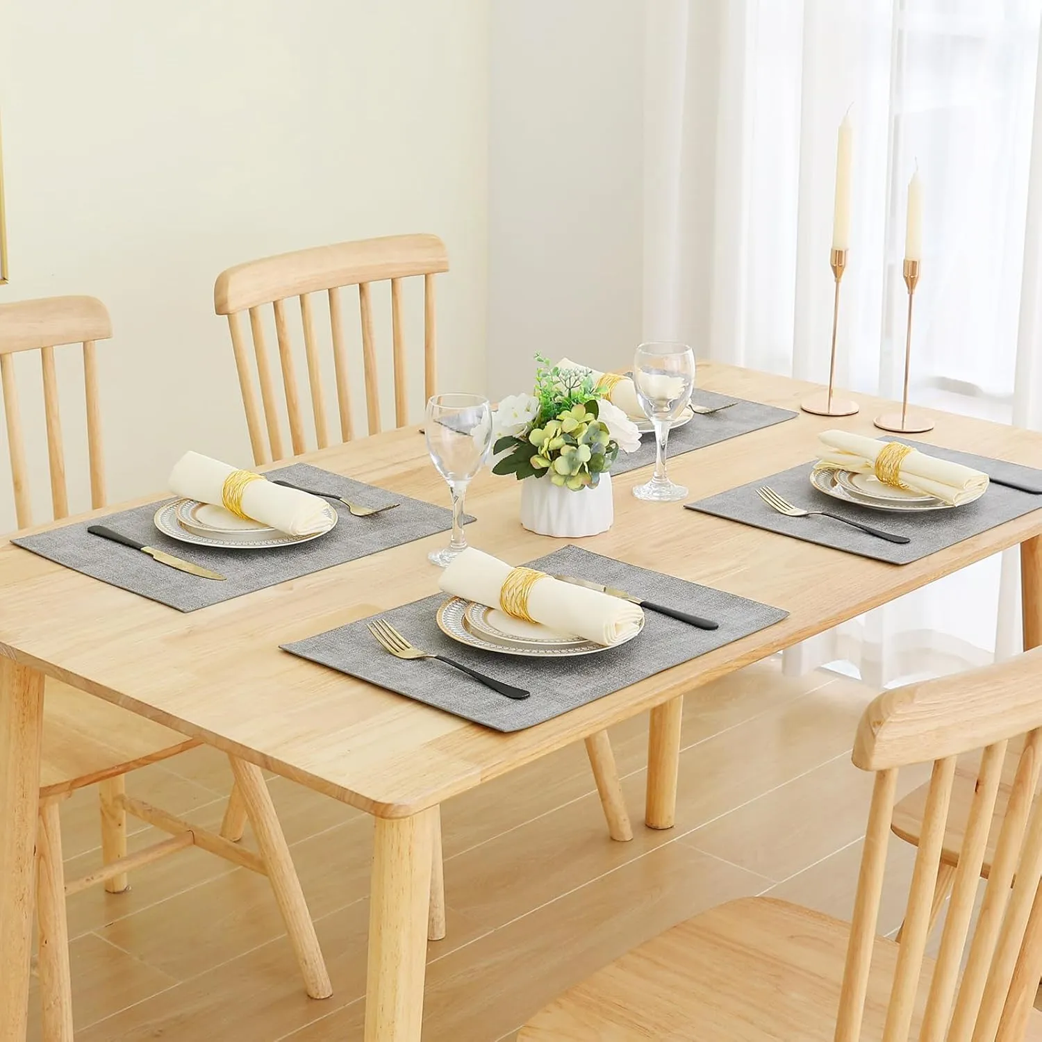 Homaxy Faux Leather Heat Resistant Placemats for Dining Table Set of 6, Waterproof Wipeable Washable PU Table Mats, Easy to Clean Anti-Slip Place Mats, 11.8" x 17", Light Grey