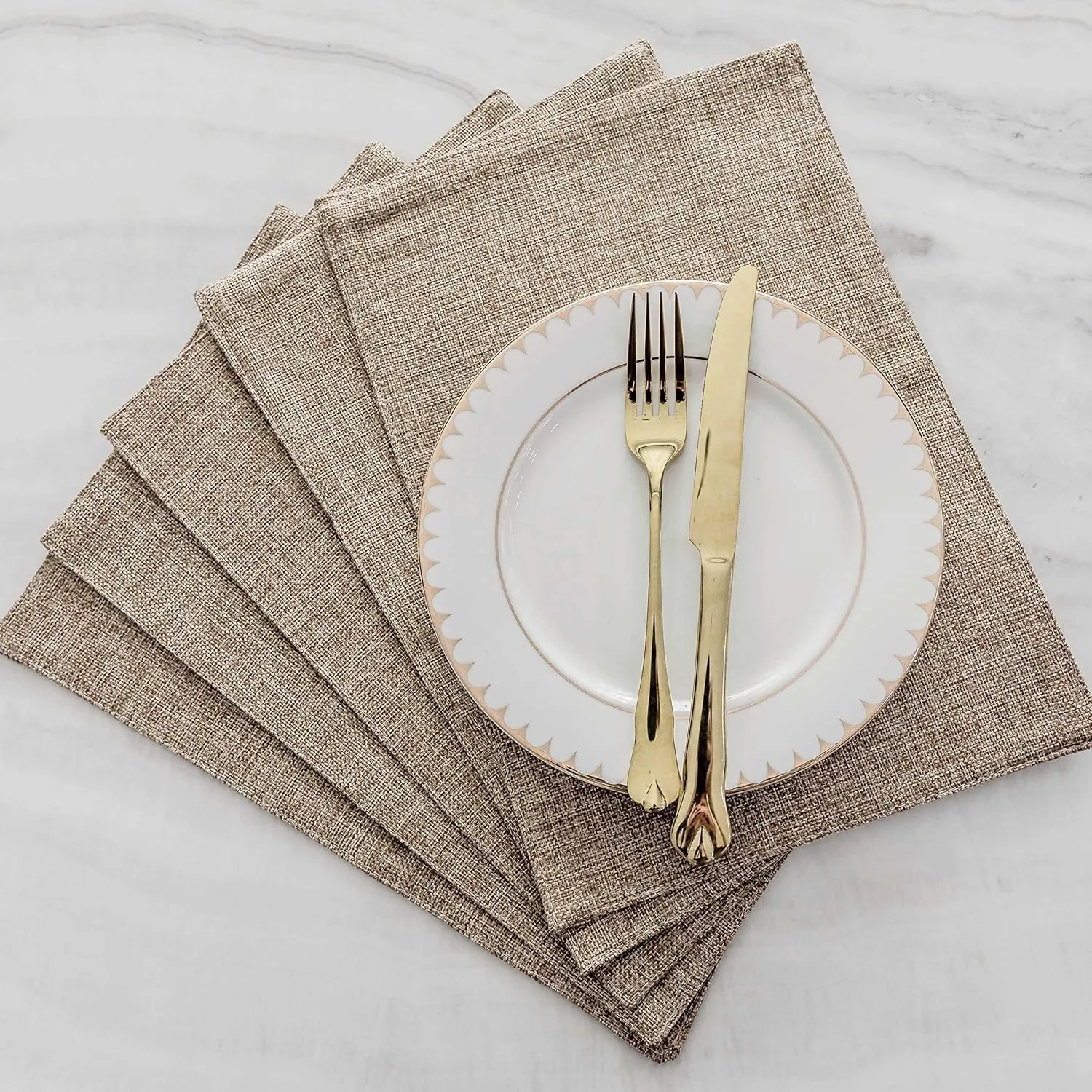 Home Brilliant Linen Placemats Set of 4 Heat Resistant Dining Table Cloth Place Mats Kitchen Table Mats Placemats Table Spring Decor, Natural Linen