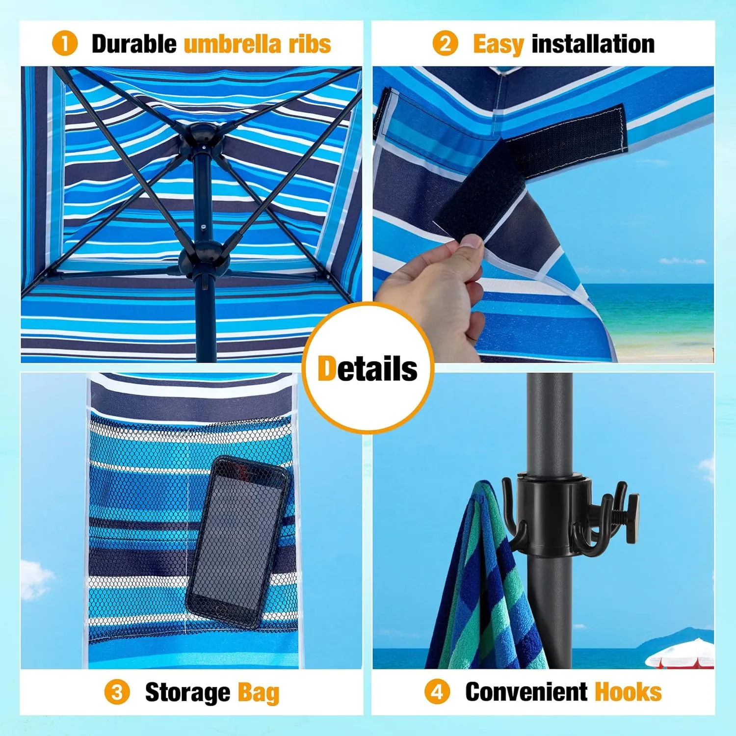 HOMEDEMO Beach Cabana UPF 50 , 6'×6' Beach Canopy, Easy Set up and Take Down, Cool Cabana Beach Tent with Sand Pockets, Side Wall Beach Shade Canopy Wind Waterproof for Kids, Family & Friends