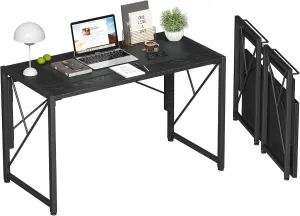 Homeiju Folding Desk, 40" Foldable Table for Small Spaces, Portable for Bedroom, Home Office, Camping, Traveling, Space Saving, Easy Assembly, Black