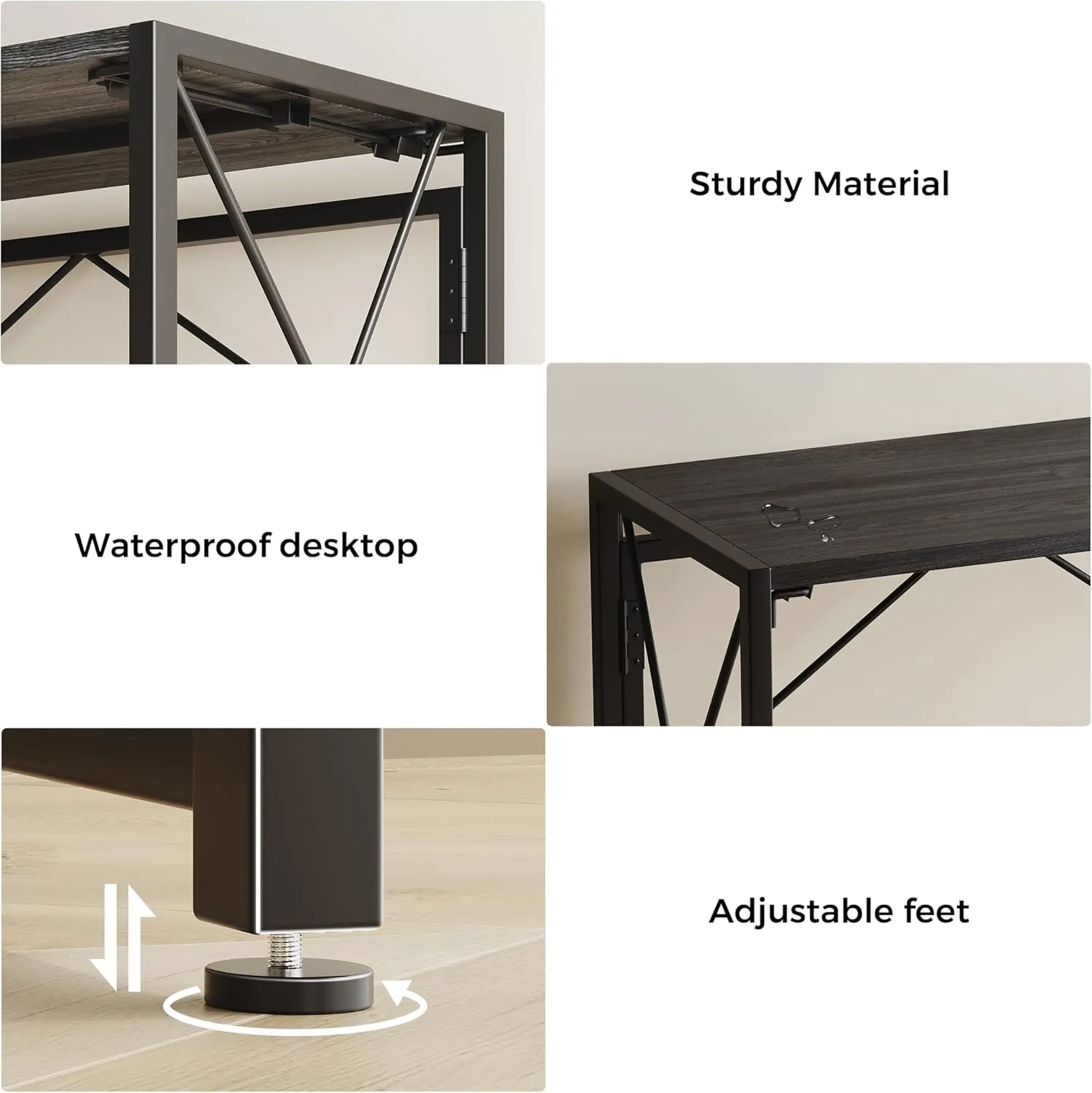 Homeiju Folding Desk, 40" Foldable Table for Small Spaces, Portable for Bedroom, Home Office, Camping, Traveling, Space Saving, Easy Assembly, Black