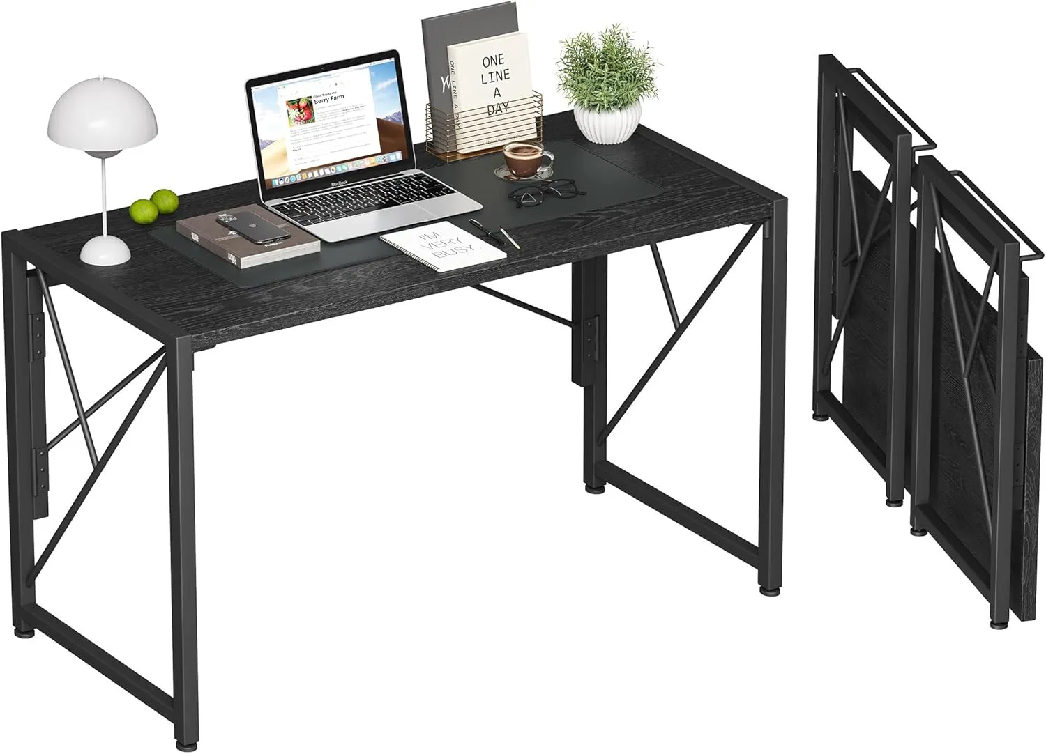 Homeiju Folding Desk, 40" Foldable Table for Small Spaces, Portable for Bedroom, Home Office, Camping, Traveling, Space Saving, Easy Assembly, Black