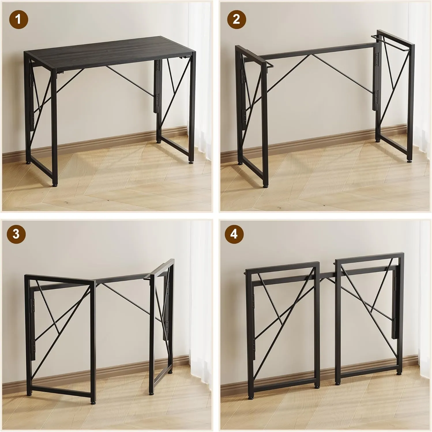 Homeiju Folding Desk, 40" Foldable Table for Small Spaces, Portable for Bedroom, Home Office, Camping, Traveling, Space Saving, Easy Assembly, Black