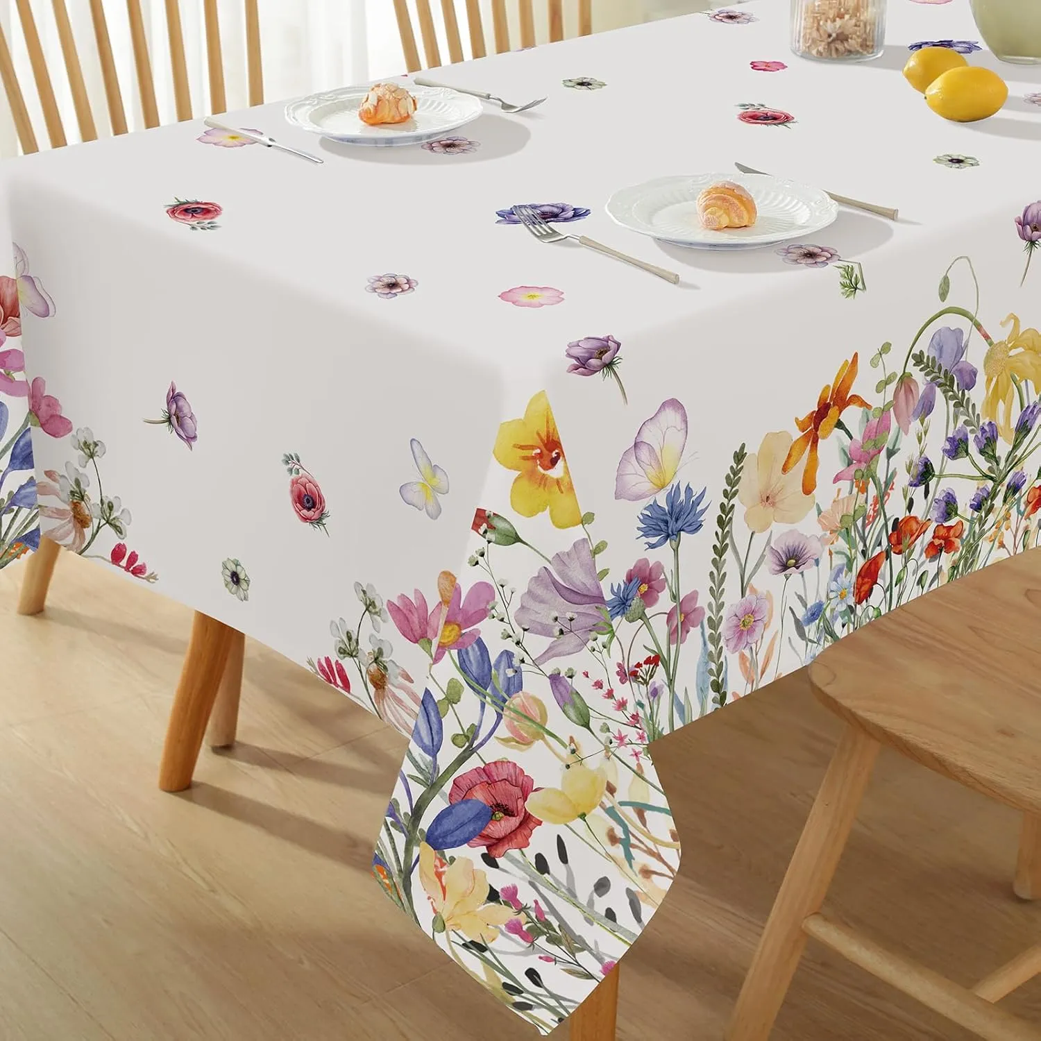 Honellaty Spring Tablecloth Rectangle Summer Table Cloth, 52 x 70 Inch Wrinkle Free Tablecloths Colorful Floral Table Cloth, Oblong Table Cover for Dining Kitchen Outdoor Party Daily Use