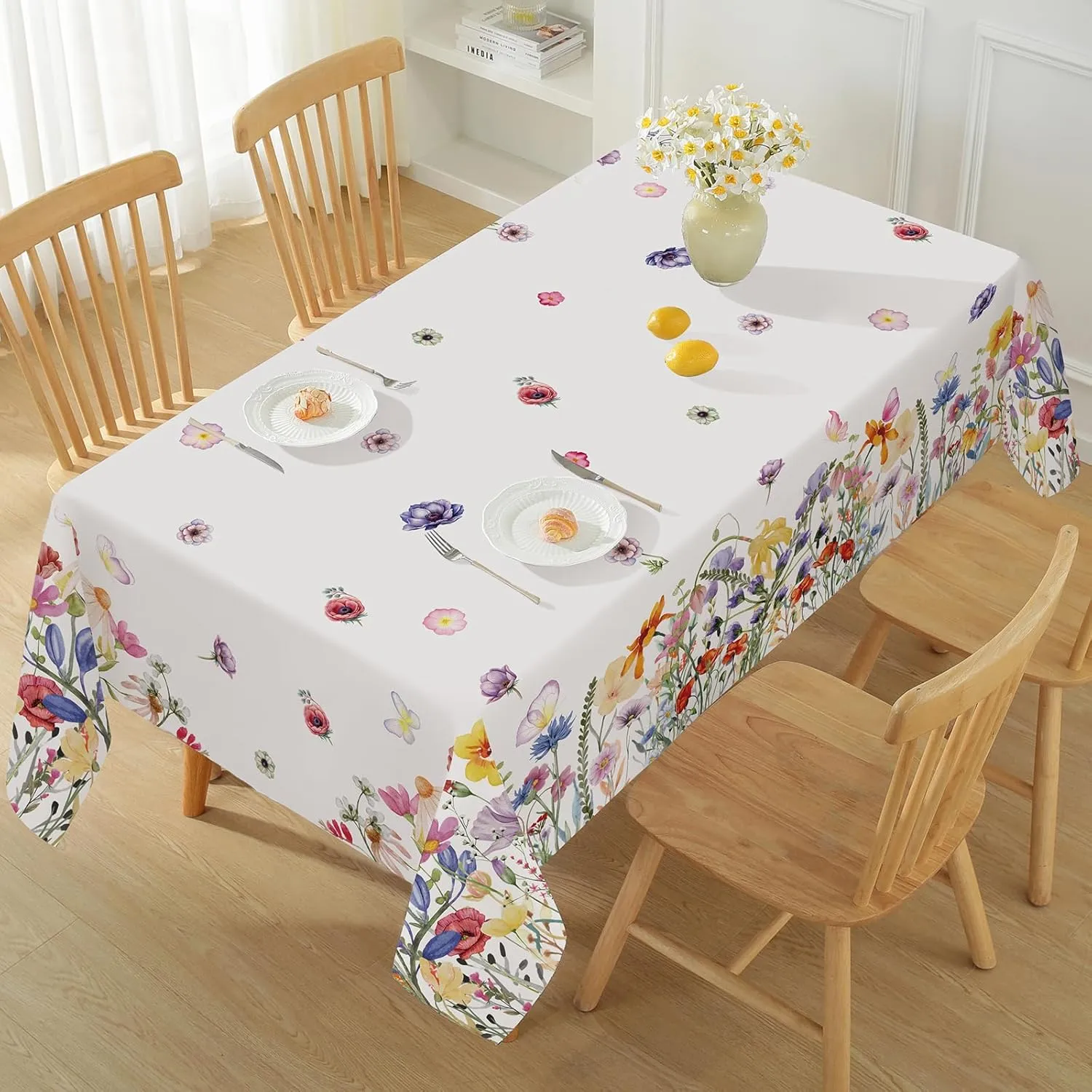 Honellaty Spring Tablecloth Rectangle Summer Table Cloth, 52 x 70 Inch Wrinkle Free Tablecloths Colorful Floral Table Cloth, Oblong Table Cover for Dining Kitchen Outdoor Party Daily Use