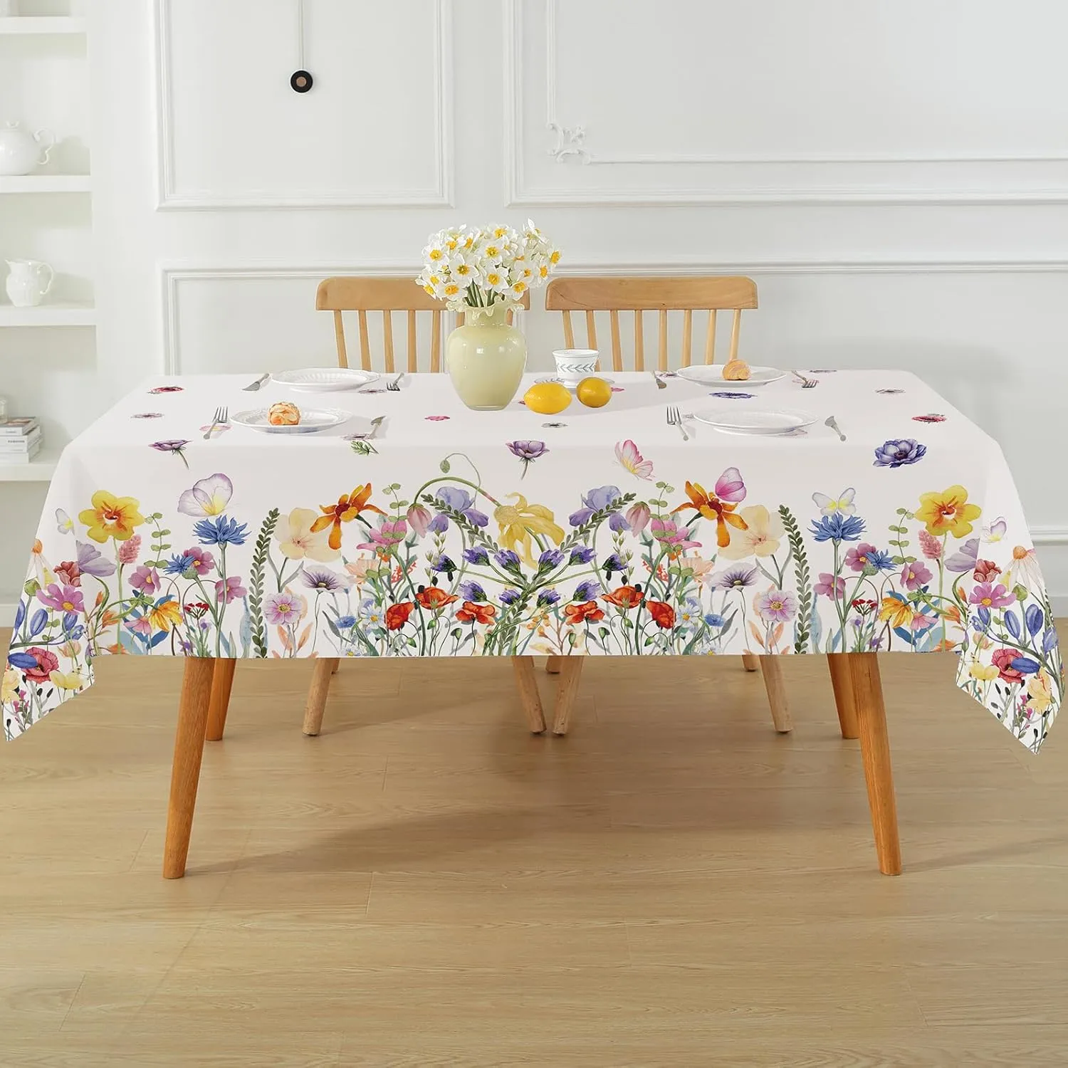 Honellaty Spring Tablecloth Rectangle Summer Table Cloth, 52 x 70 Inch Wrinkle Free Tablecloths Colorful Floral Table Cloth, Oblong Table Cover for Dining Kitchen Outdoor Party Daily Use