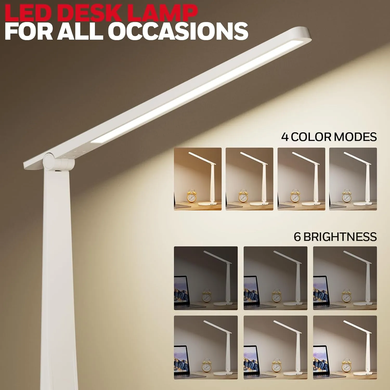 HONEYWELL Desk Lamp for Home Office, Dimmable LED Desk Light with USB A C Dual Charging, 4 Modes Brightness Touch Lamp with Timer, Eye Caring Foldable Reading Light, Table Lamp for Study Nightstand