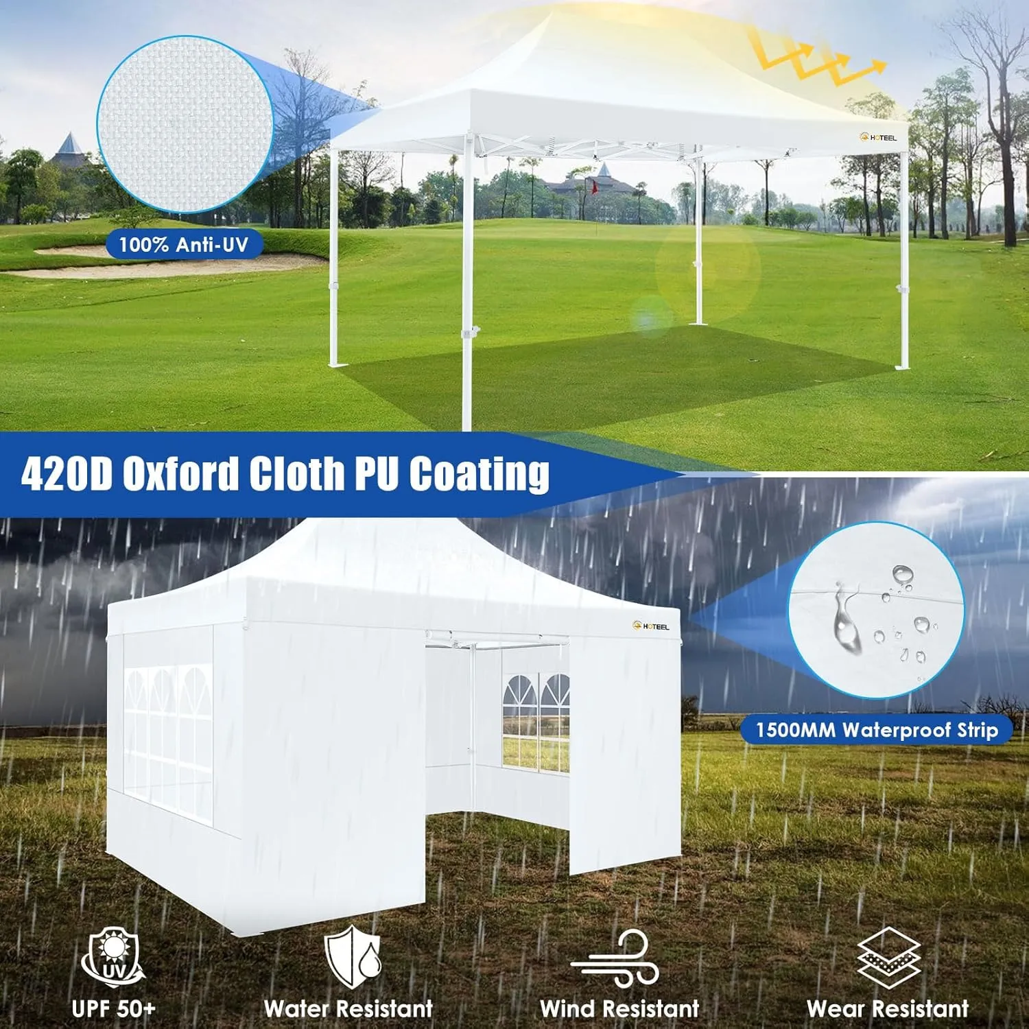 HOTEEL 10x15 Heavy Duty Pop Up Canopy Tent for Parties Event Wedding Commercial Instant Canopy Portable Shelter Folding with Roller Bag, Waterproof UV Resistant, Upgraded Thick Hexagonal Legs, White