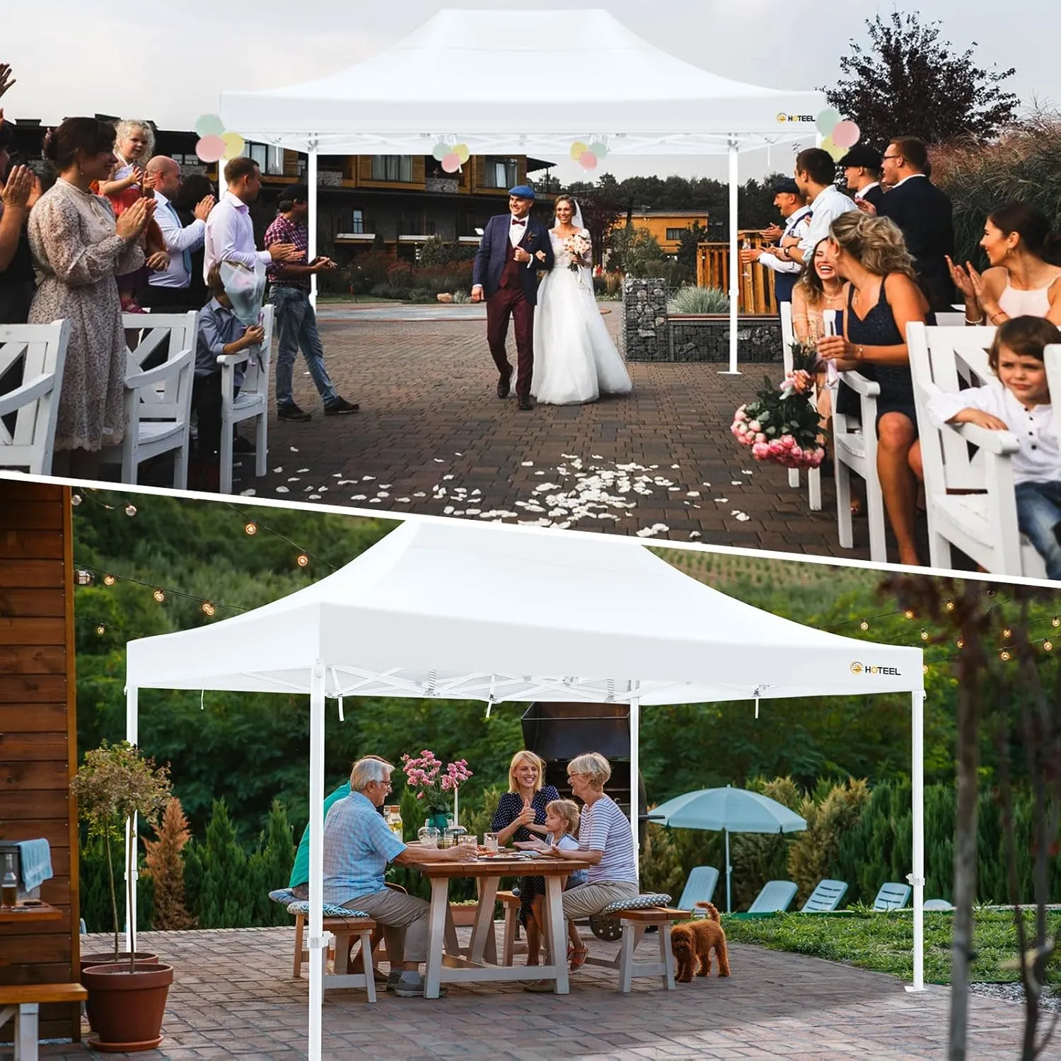 HOTEEL 10x15 Heavy Duty Pop Up Canopy Tent for Parties Event Wedding Commercial Instant Canopy Portable Shelter Folding with Roller Bag, Waterproof UV Resistant, Upgraded Thick Hexagonal Legs, White