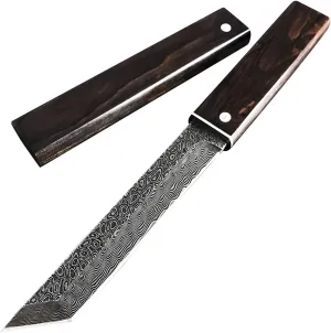 HUAAO 10.3’’ Japanese Style Katana, Fixed Blade Knife with VG10 Damascus Steel Blade and Ebony handle, Suitable for Camping Hunting Tactical Army Survival