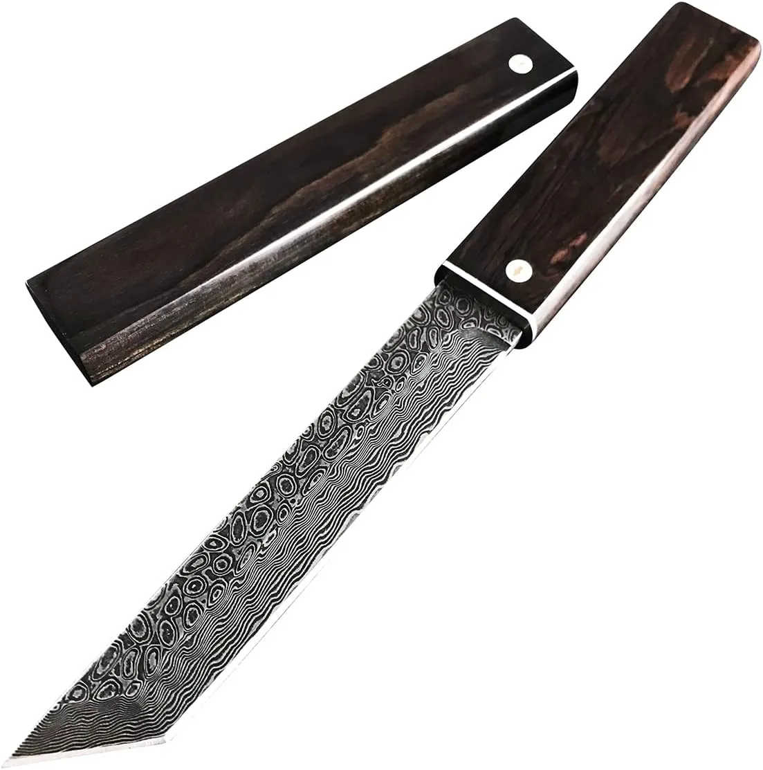 HUAAO 10.3’’ Japanese Style Katana, Fixed Blade Knife with VG10 Damascus Steel Blade and Ebony handle, Suitable for Camping Hunting Tactical Army Survival