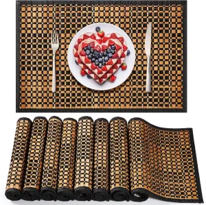 Hushee 8 Pcs Bamboo Placemats Bamboo Dining Table Mats Washable Heat Resistant Place Mats for Dining Room and Kitchen Table, 18 x 12 inch(Elegant Style)