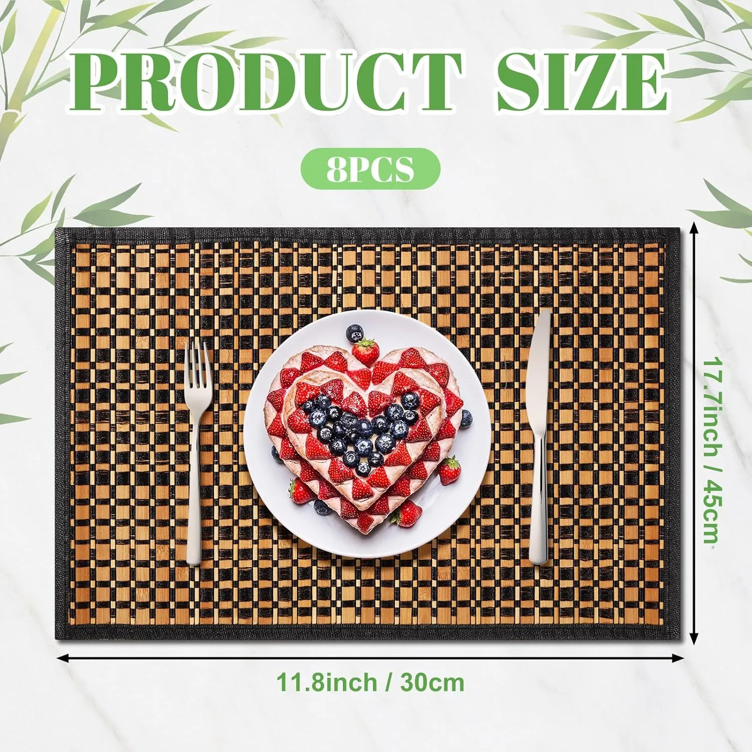 Hushee 8 Pcs Bamboo Placemats Bamboo Dining Table Mats Washable Heat Resistant Place Mats for Dining Room and Kitchen Table, 18 x 12 inch(Elegant Style)
